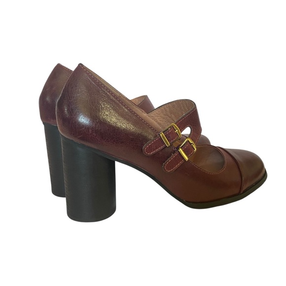 Miz Mooz Isadora Leather Heels Burgundy Double Strap Mary Jane Shoes size 10 41 - Picture 3 of 13